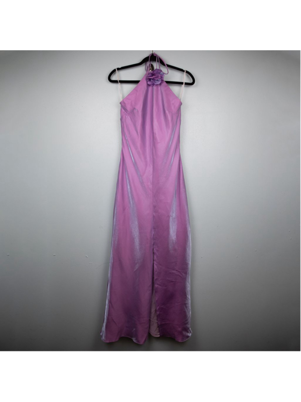 Vintage 90s Kiki lilac metallic halter maxi formal dress-M